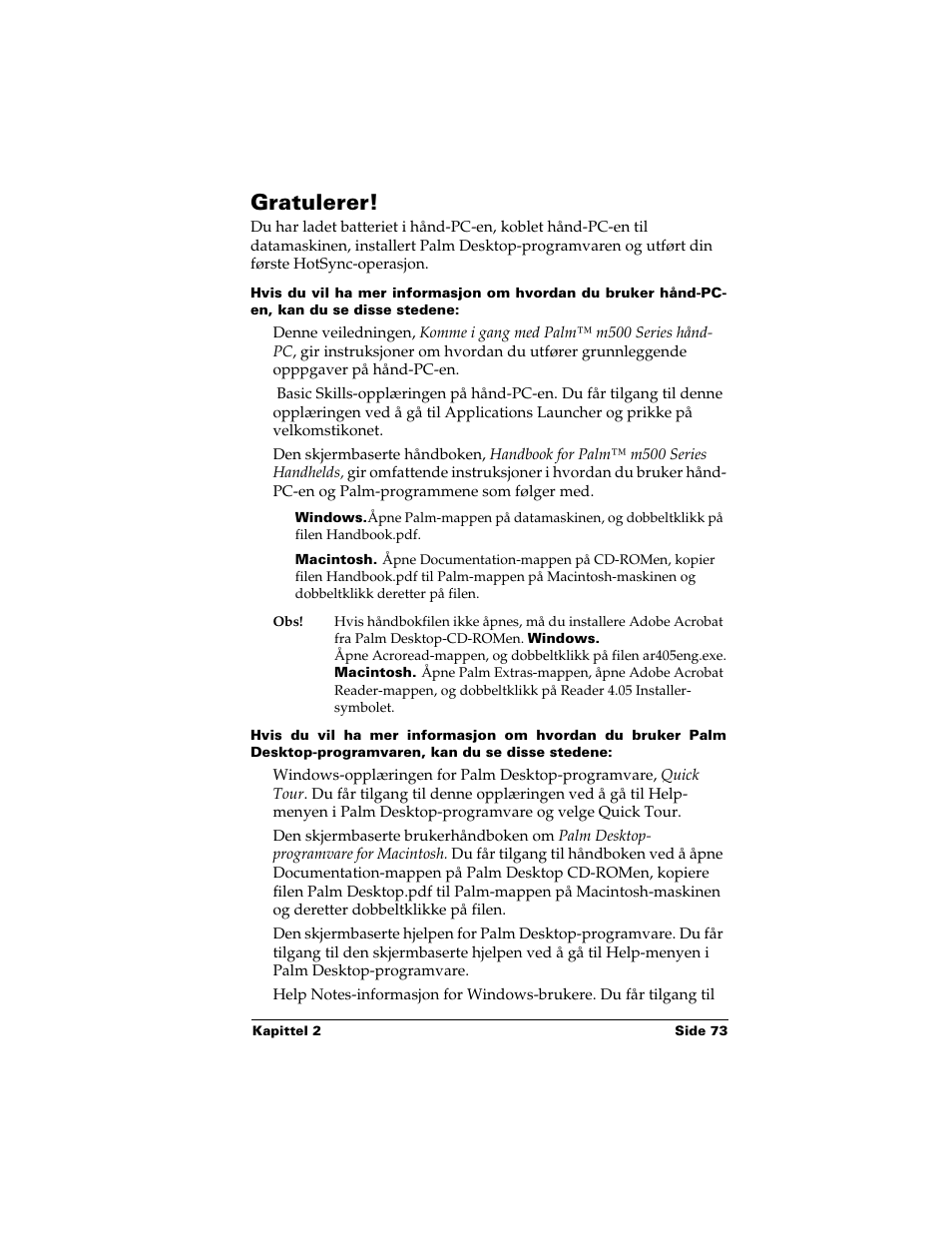 Gratulerer | Palm Handhelds m500 Series User Manual | Page 73 / 150