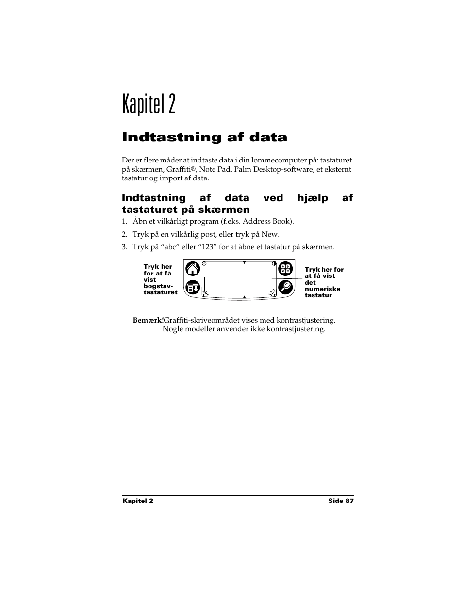 Kapitel 2, Indtastning af data | Palm Handhelds m500 Series User Manual | Page 87 / 150