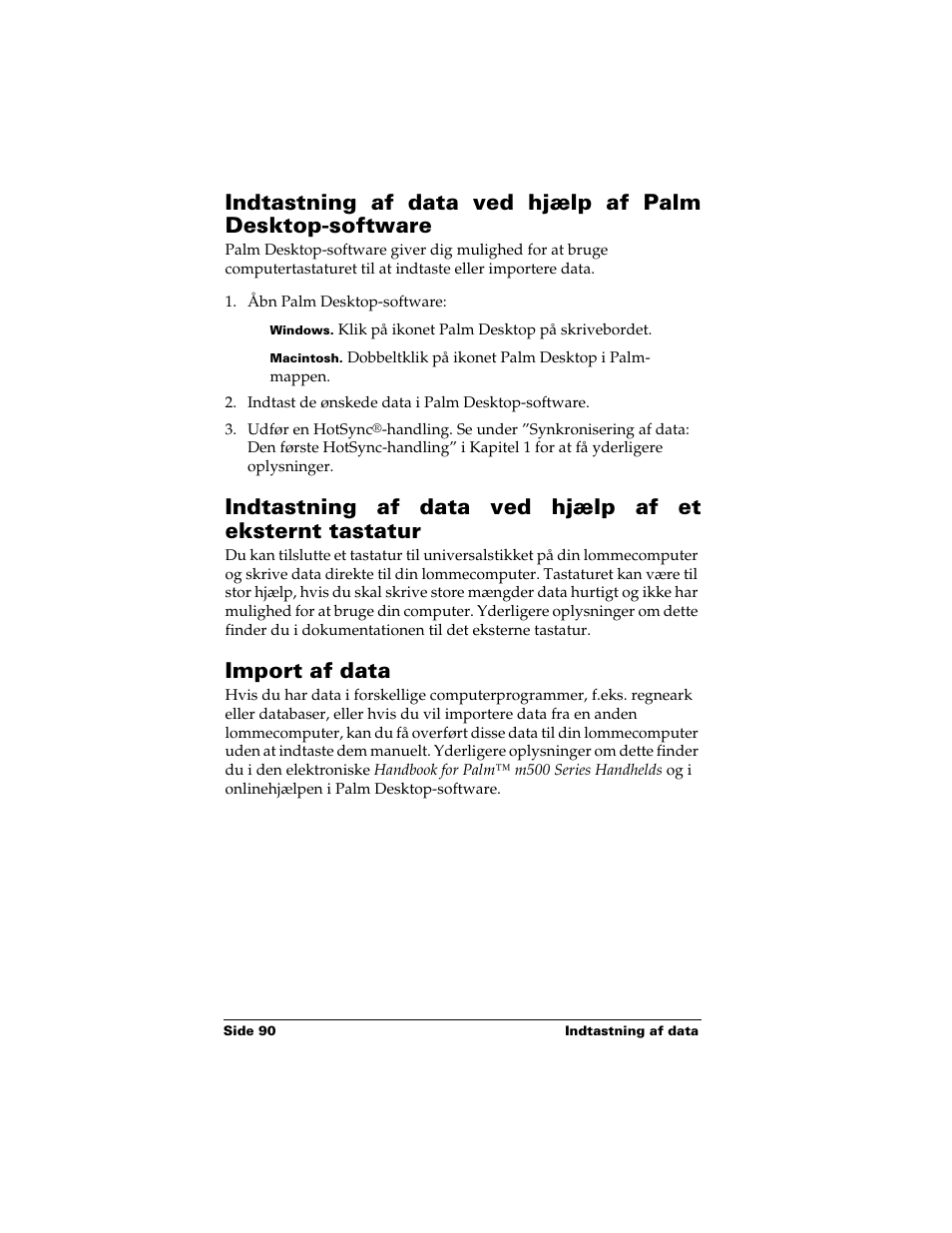 Import af data | Palm Handhelds m500 Series User Manual | Page 90 / 150