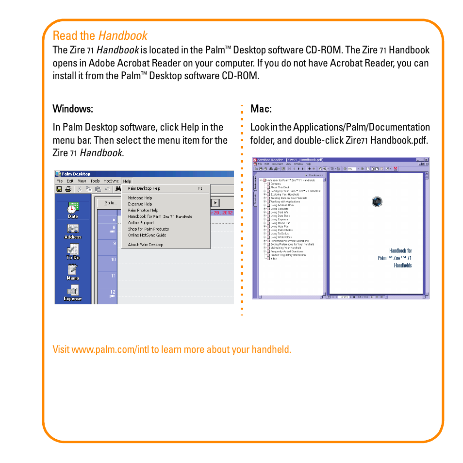 Read the handbook | Palm TM Zire Zire 71 User Manual | Page 14 / 18