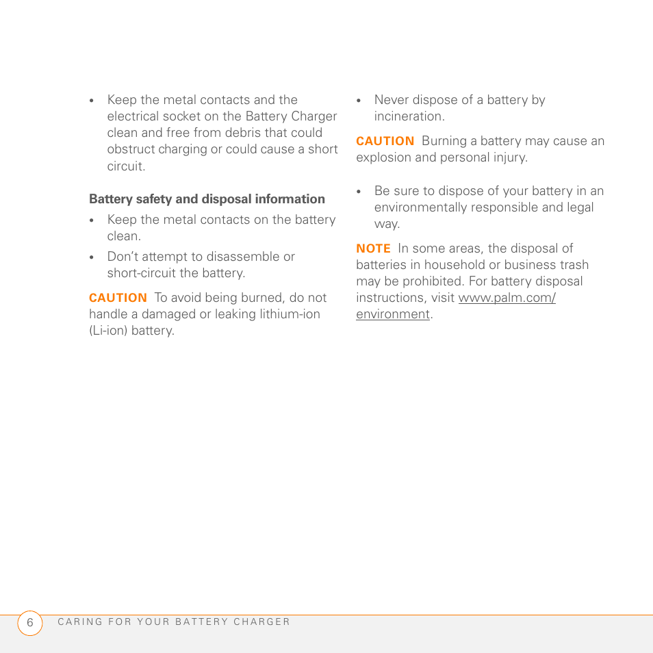 Battery safety and disposal information | Palm 3350WW User Manual | Page 6 / 8