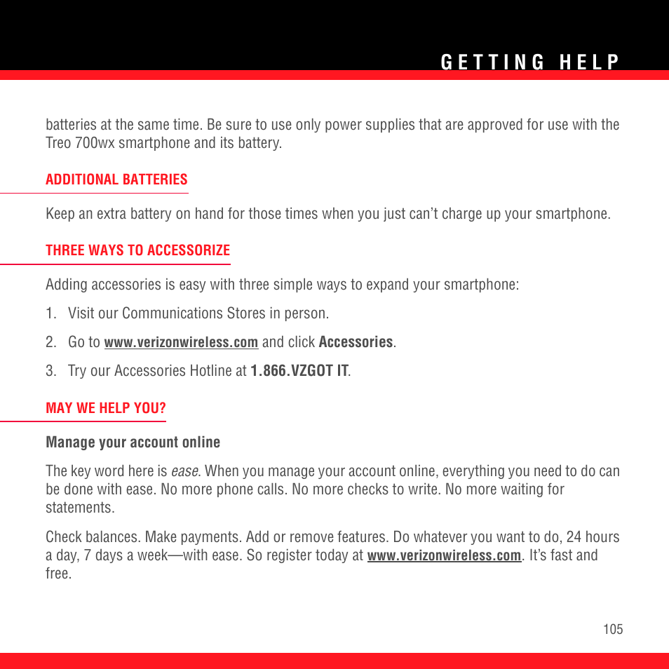 Additional batteries, Three ways to accessorize, May we help you | Palm TREO 700wx User Manual | Page 109 / 128