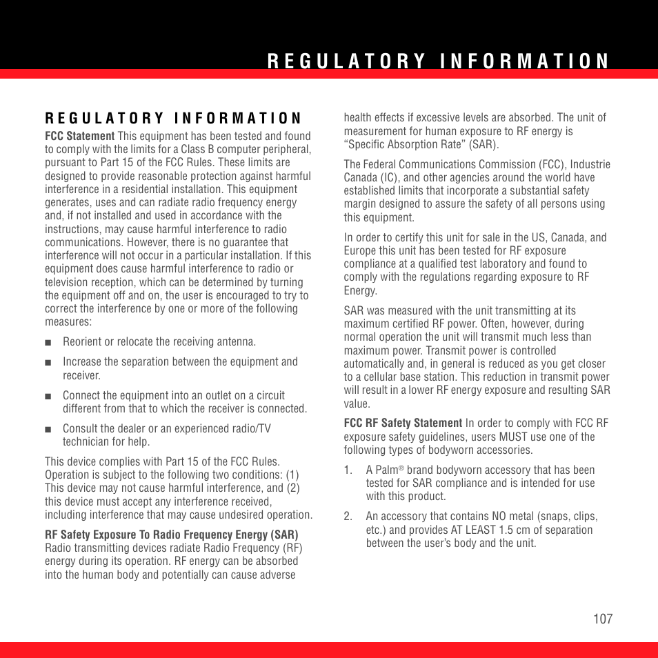 Regulatory information | Palm TREO 700wx User Manual | Page 111 / 128