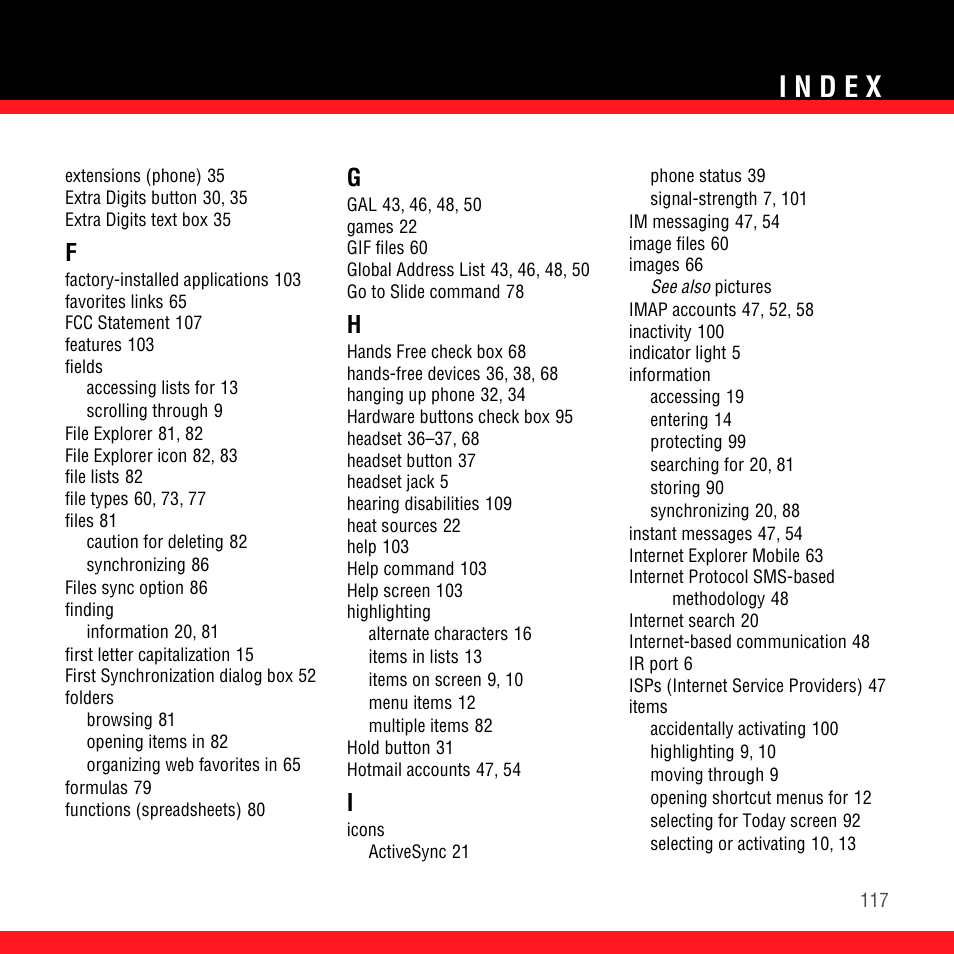 Palm TREO 700wx User Manual | Page 121 / 128