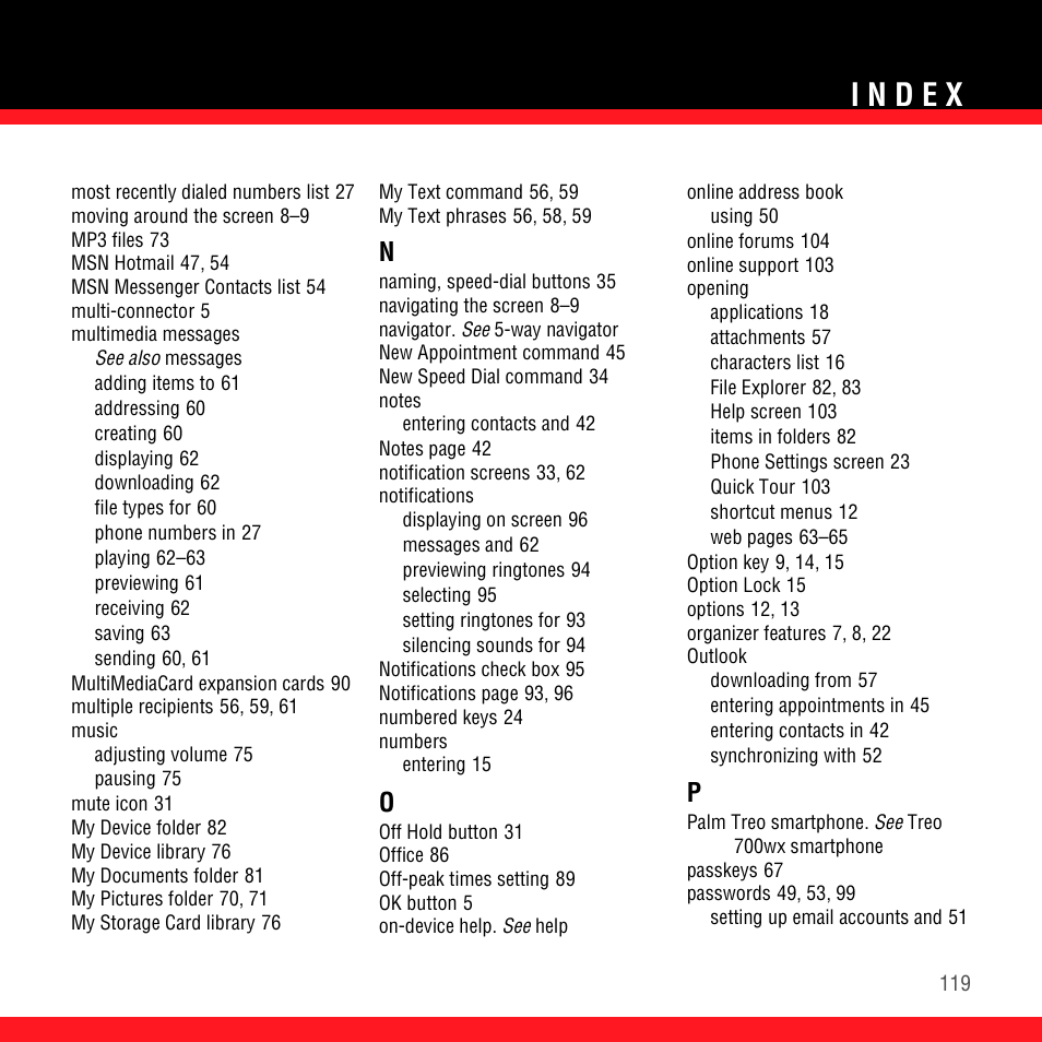 Palm TREO 700wx User Manual | Page 123 / 128