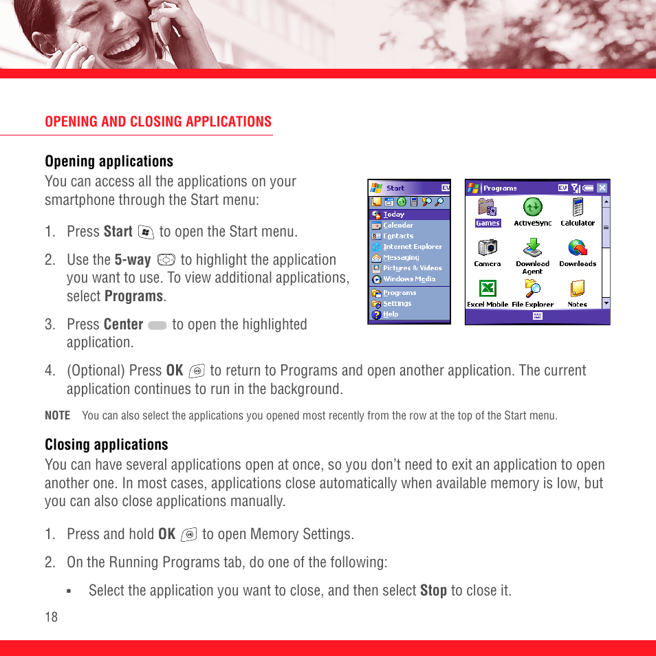 Opening and closing applications, Opening applications, Closing applications | Palm TREO 700wx User Manual | Page 22 / 128