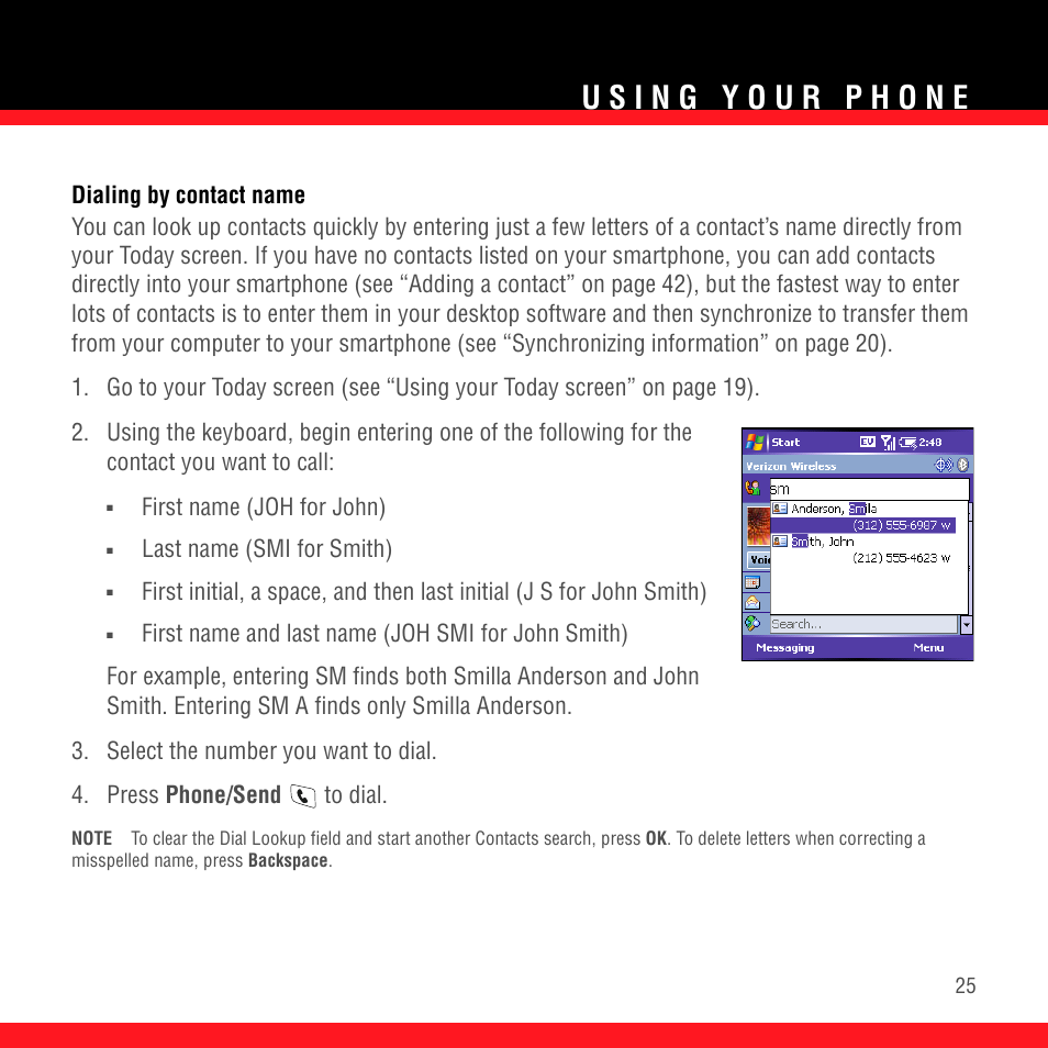 Dialing by contact name, Dialing by contact | Palm TREO 700wx User Manual | Page 29 / 128