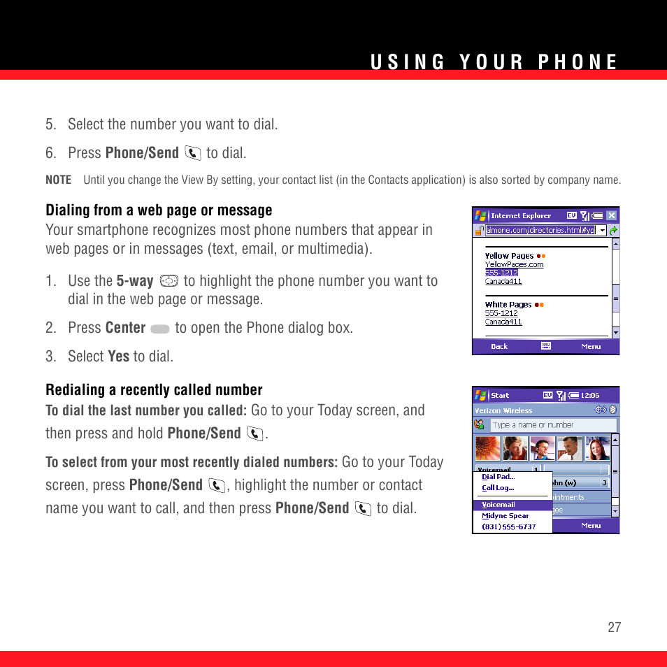 Redialing a recently called number | Palm TREO 700wx User Manual | Page 31 / 128