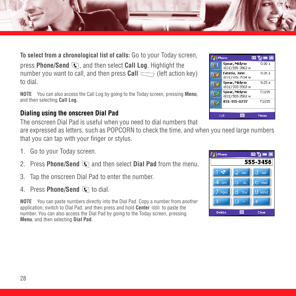 Dialing using the onscreen dial pad | Palm TREO 700wx User Manual | Page 32 / 128