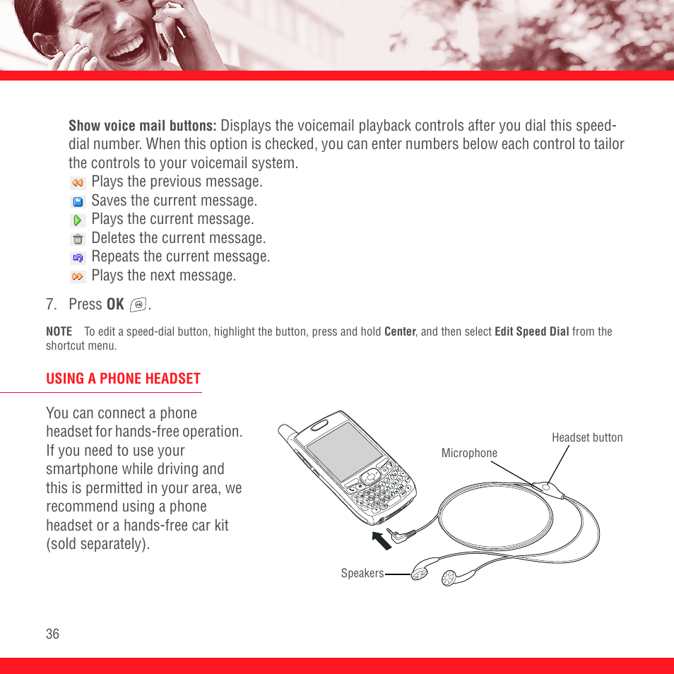 Using a phone headset | Palm TREO 700wx User Manual | Page 40 / 128