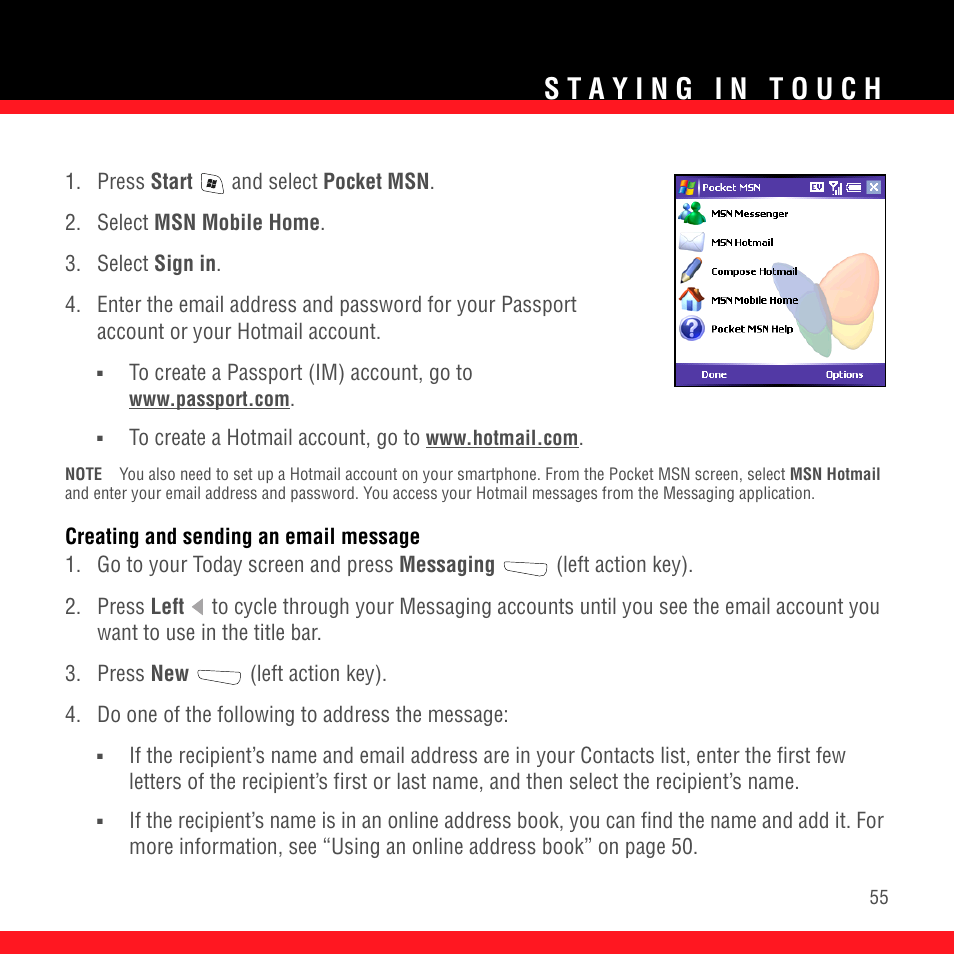 Creating and sending an email message | Palm TREO 700wx User Manual | Page 59 / 128