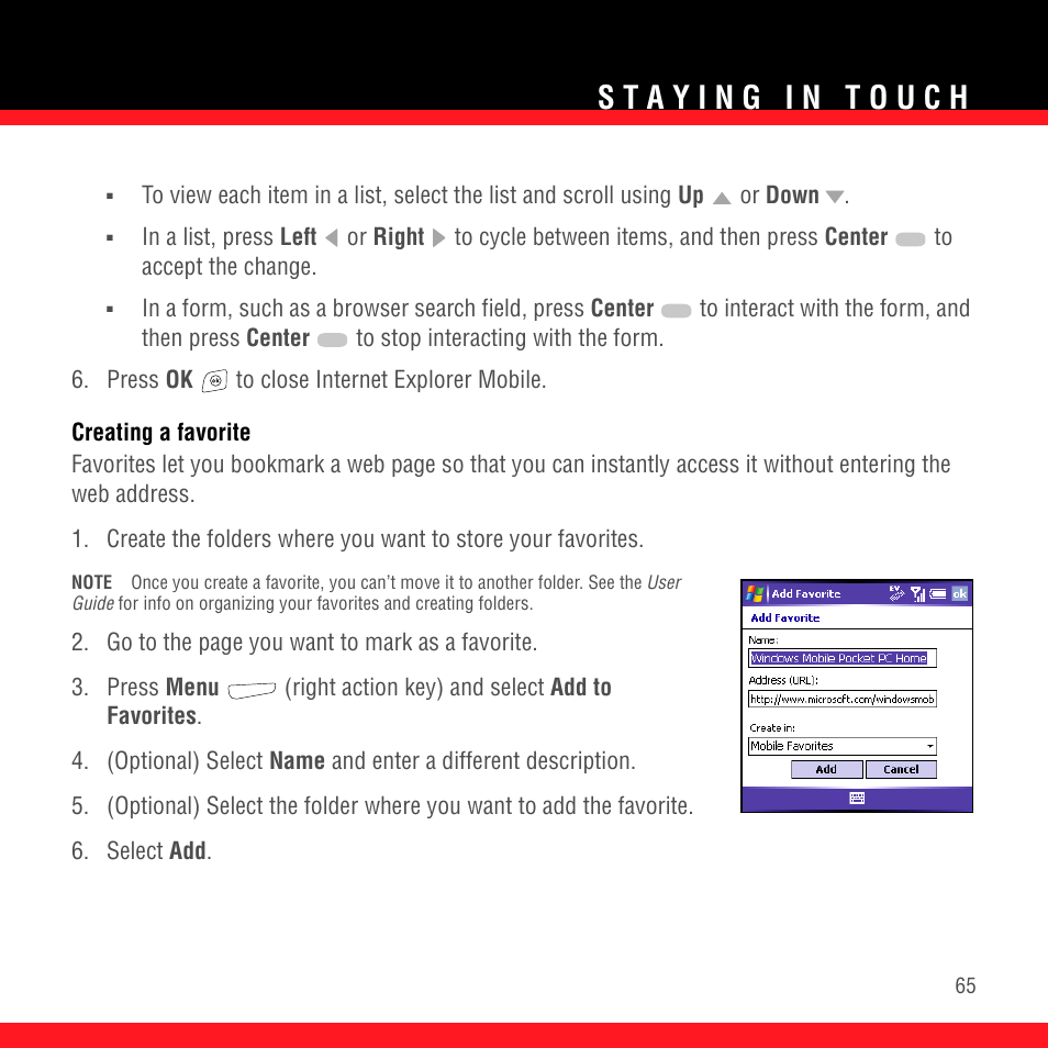 Creating a favorite | Palm TREO 700wx User Manual | Page 69 / 128