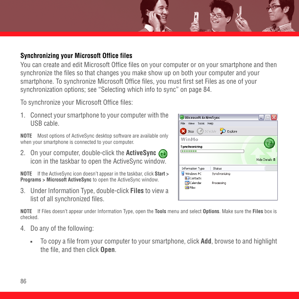 Synchronizing your microsoft office files | Palm TREO 700wx User Manual | Page 90 / 128