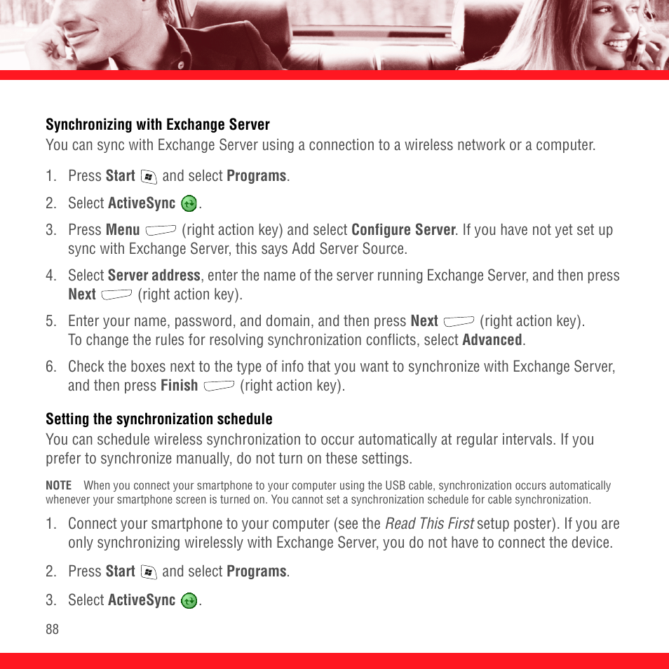 Synchronizing with exchange server, Setting the synchronization schedule | Palm TREO 700wx User Manual | Page 92 / 128