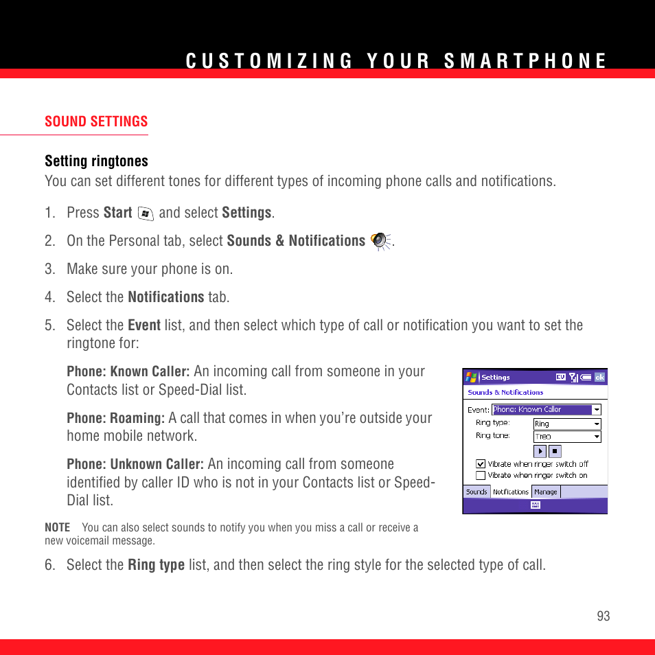 Sound settings, Setting ringtones | Palm TREO 700wx User Manual | Page 97 / 128