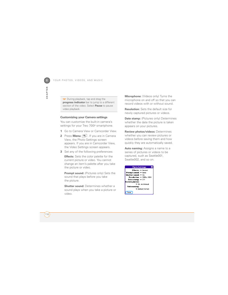 Customizing your camera settings | Palm 700P User Manual | Page 122 / 286