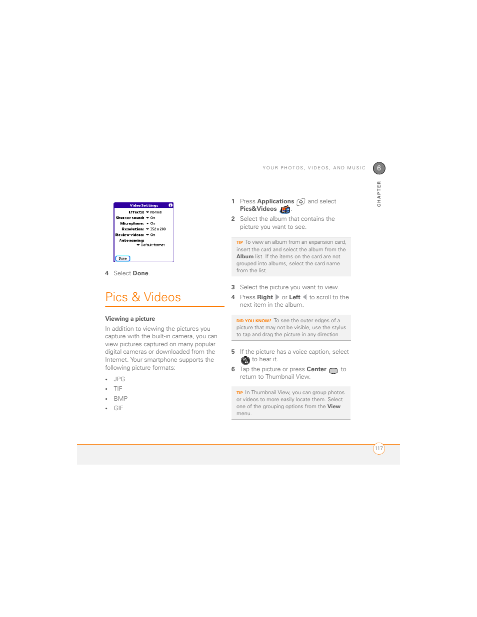 Pics & videos, Viewing a picture | Palm 700P User Manual | Page 123 / 286