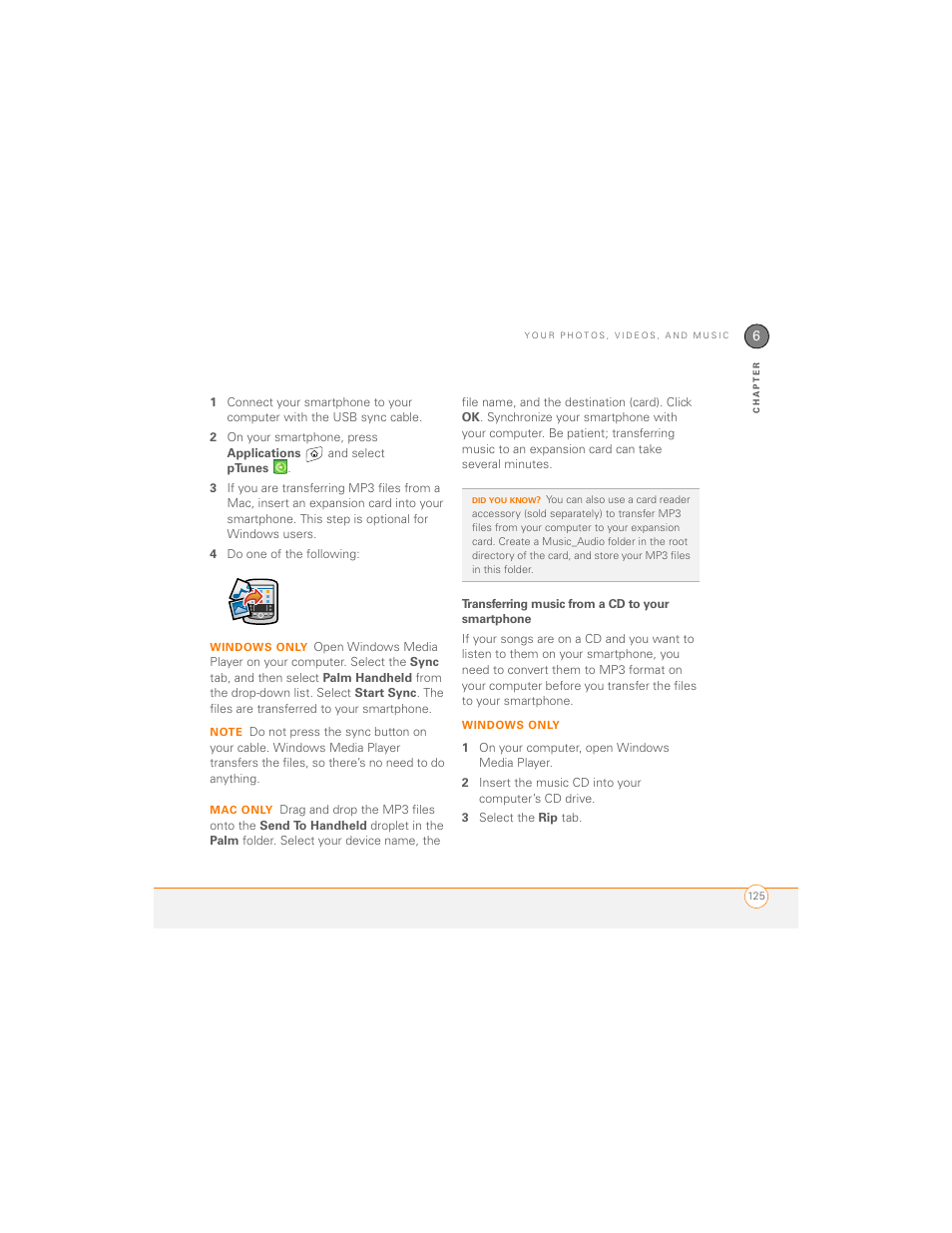 Transferring music from a cd to your smartphone | Palm 700P User Manual | Page 131 / 286