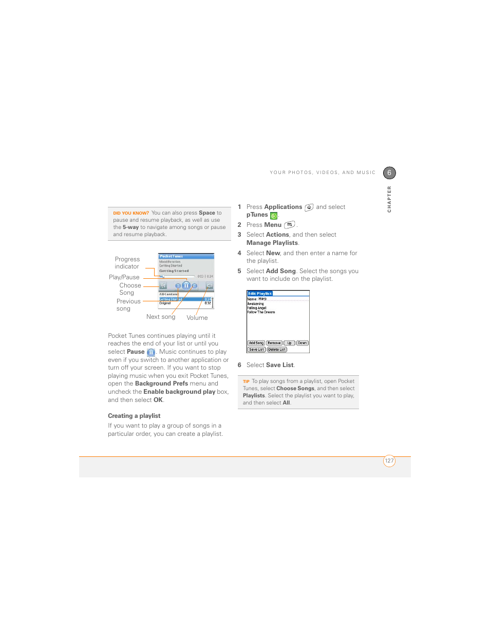 Creating a playlist | Palm 700P User Manual | Page 133 / 286