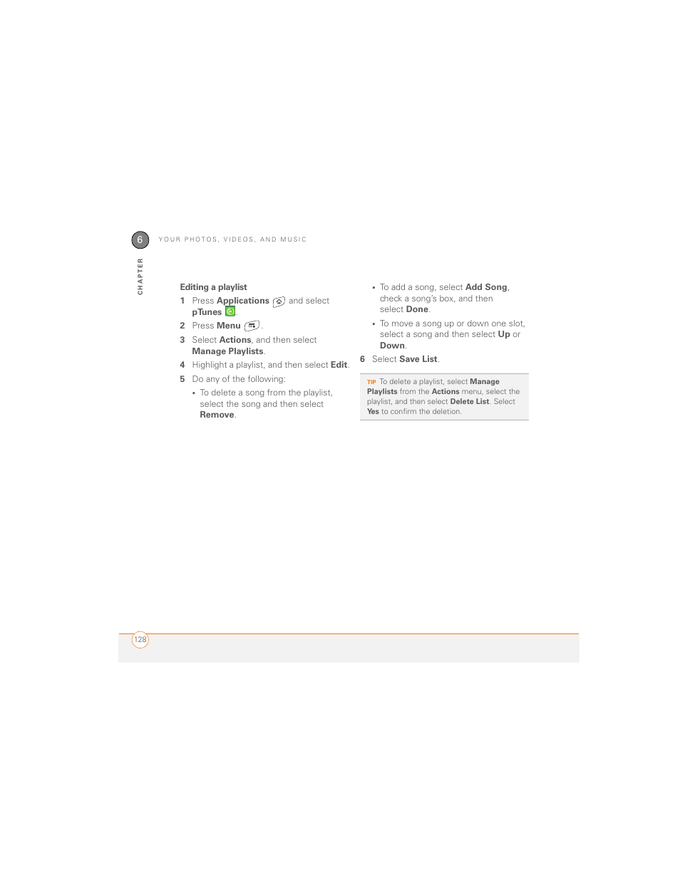 Editing a playlist | Palm 700P User Manual | Page 134 / 286