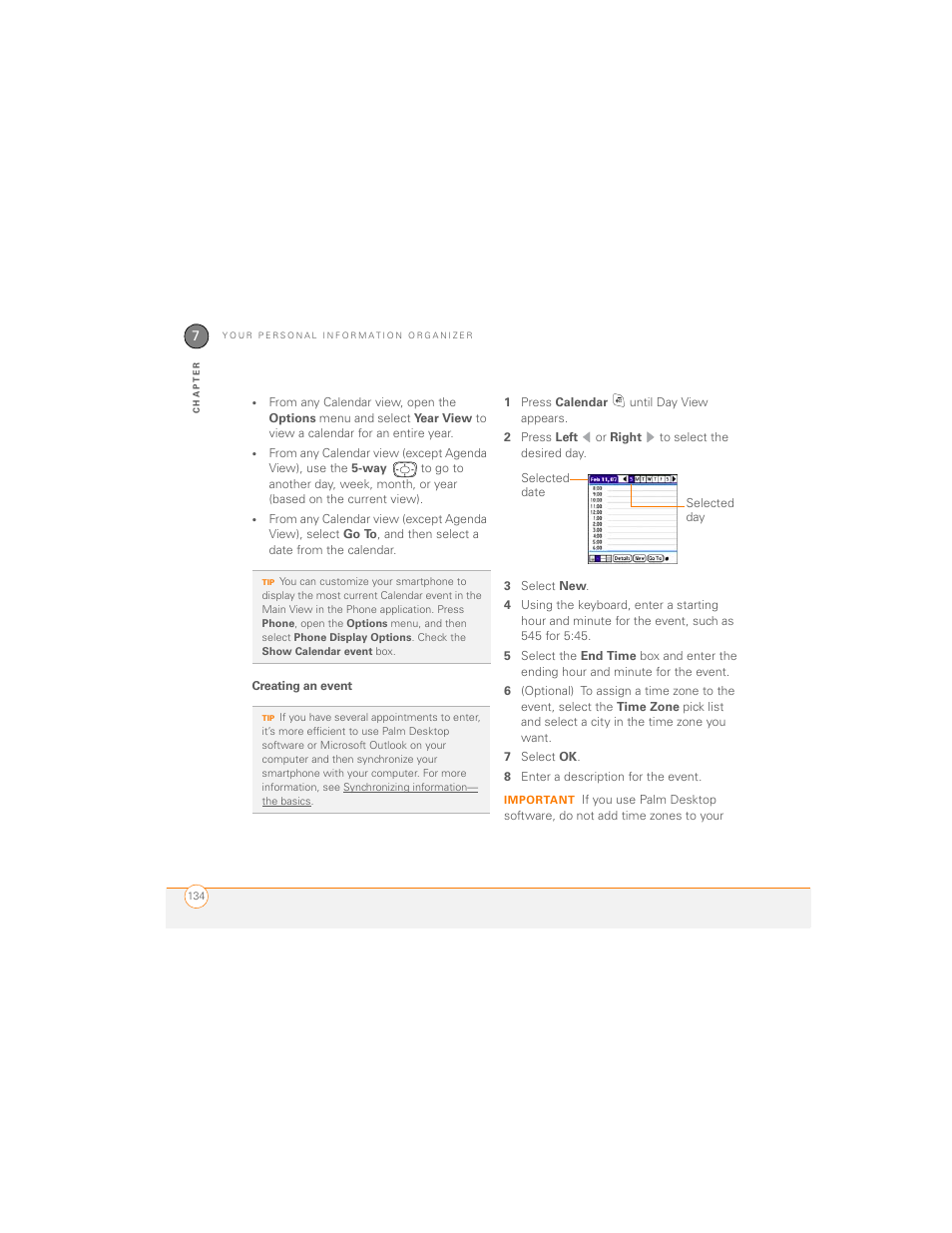 Creating an event | Palm 700P User Manual | Page 140 / 286