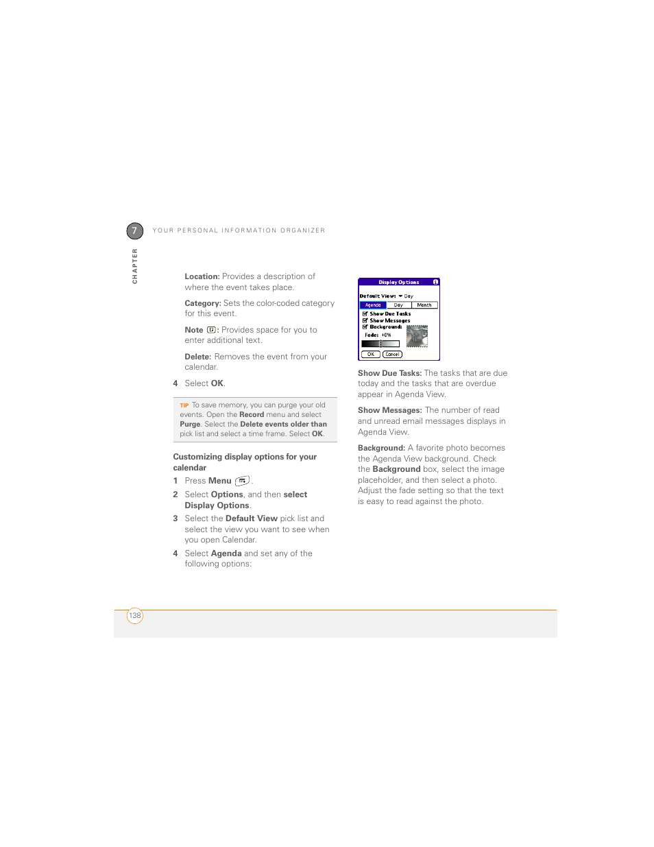 Customizing display options for your calendar | Palm 700P User Manual | Page 144 / 286
