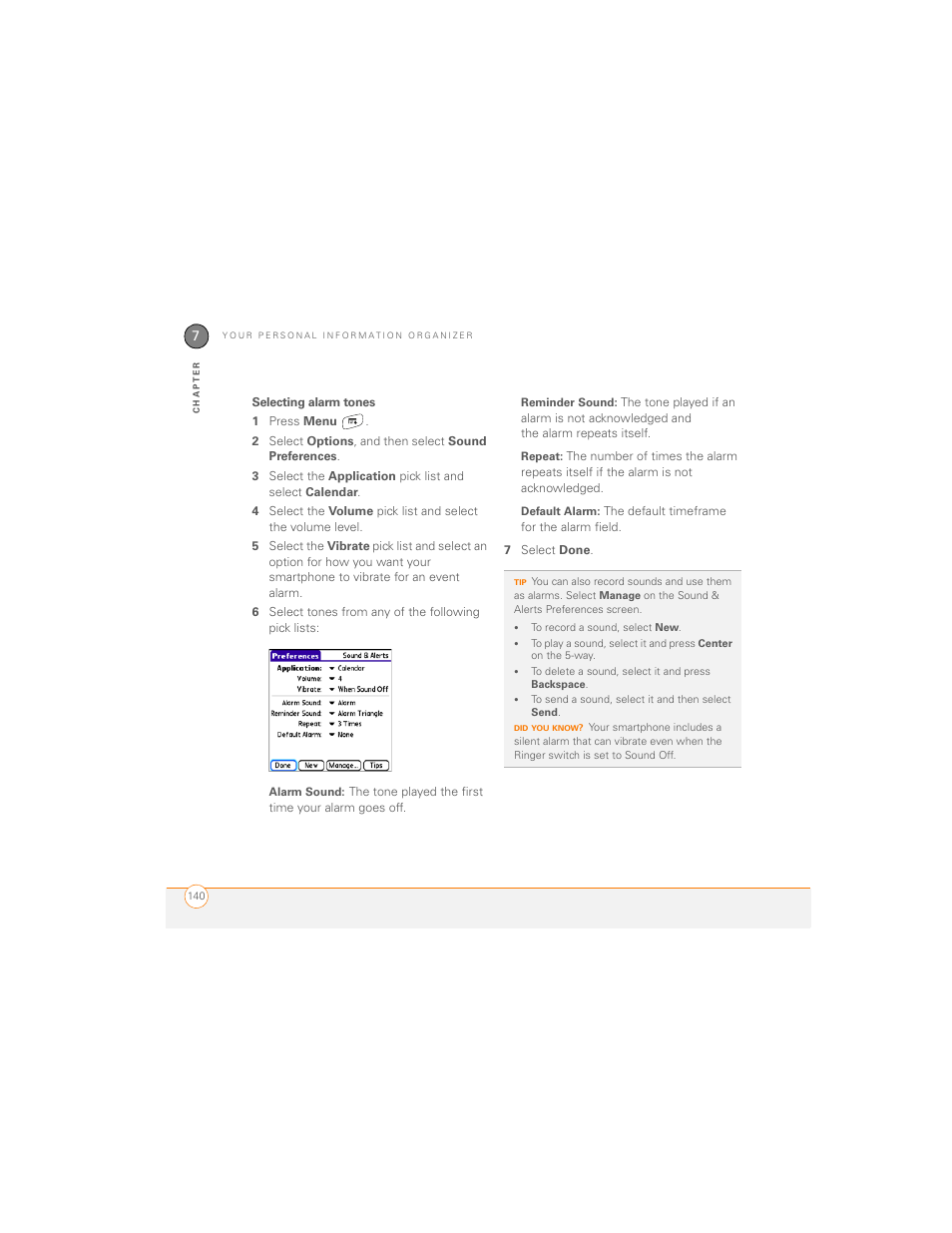 Selecting alarm tones | Palm 700P User Manual | Page 146 / 286