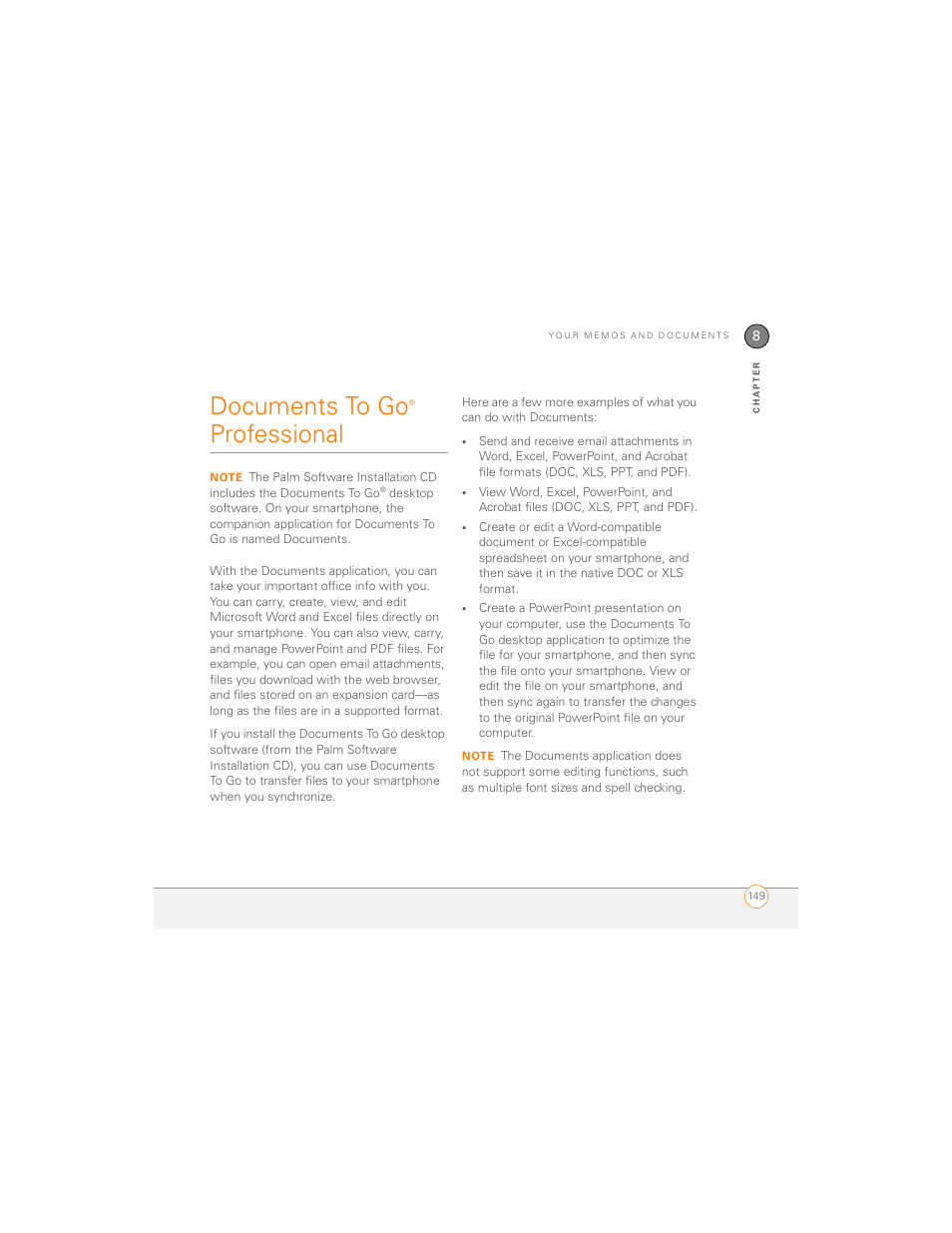 Documents to go® professional, Documents to go, Professional | Palm 700P User Manual | Page 155 / 286