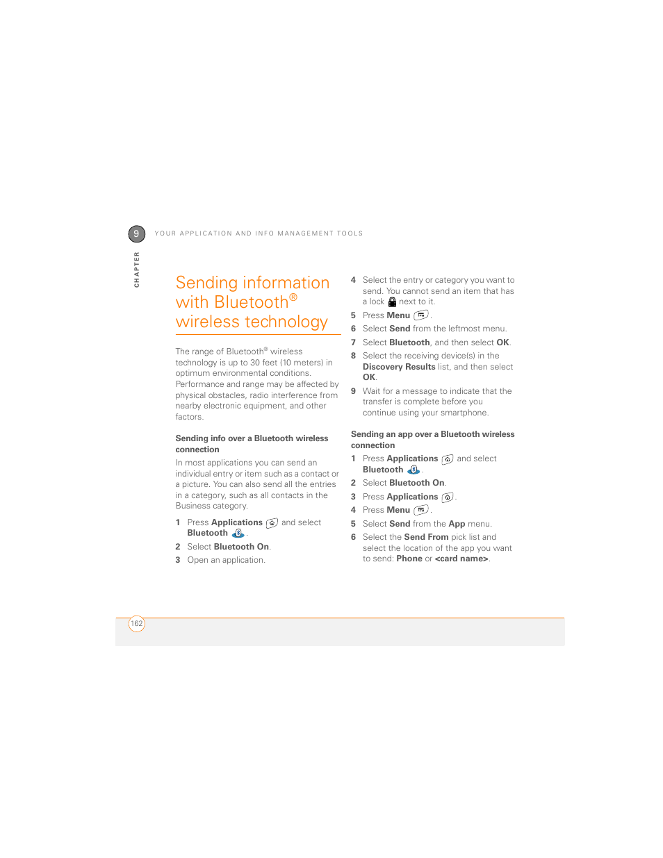 Sending info over a bluetooth wireless connection, Sending information with bluetooth, Wireless technology | Palm 700P User Manual | Page 168 / 286