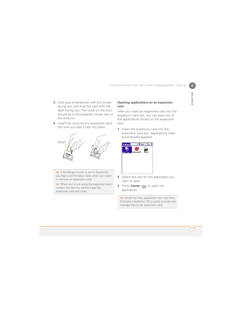 Opening applications on an expansion card | Palm 700P User Manual | Page 179 / 286