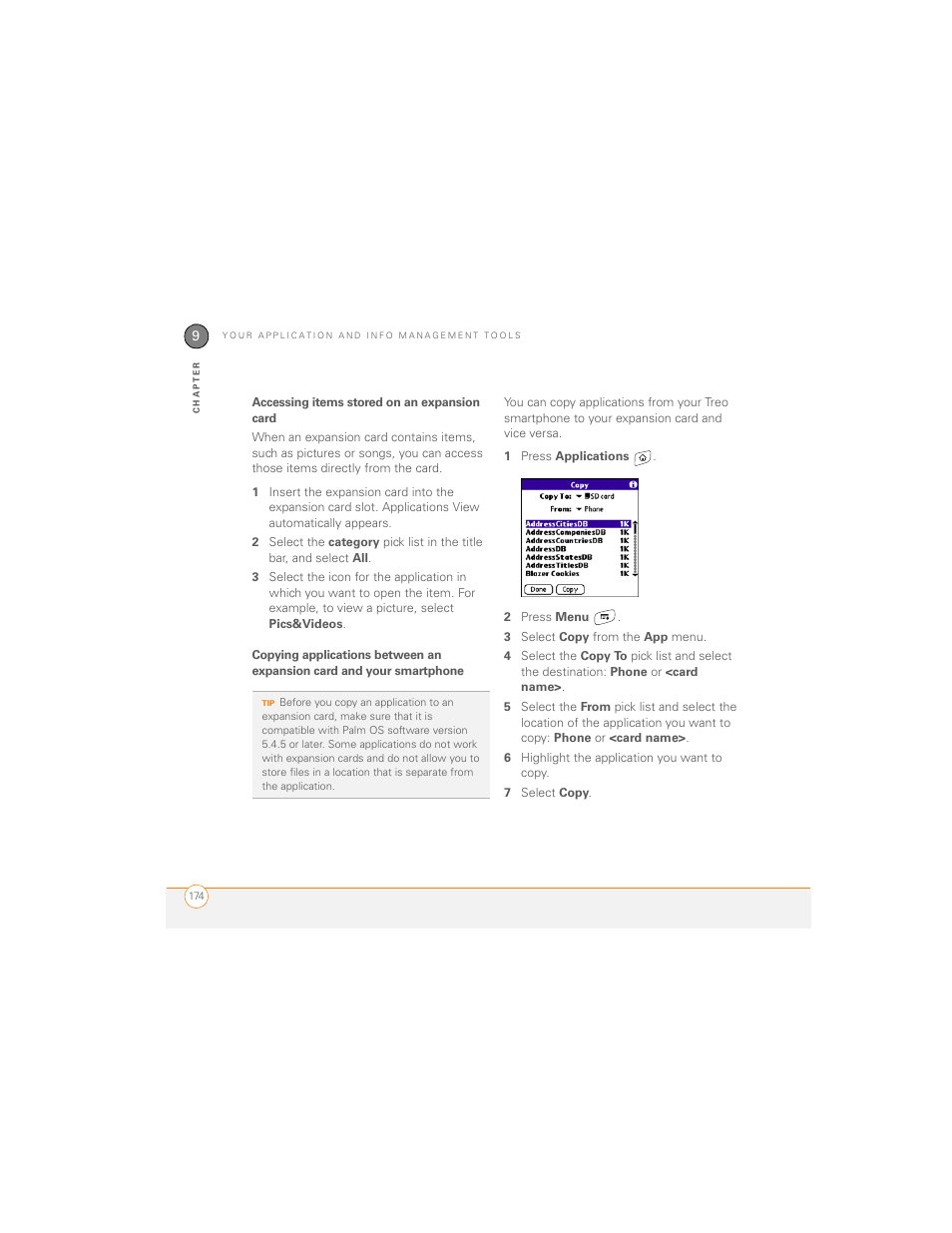Accessing items stored on an expansion card | Palm 700P User Manual | Page 180 / 286