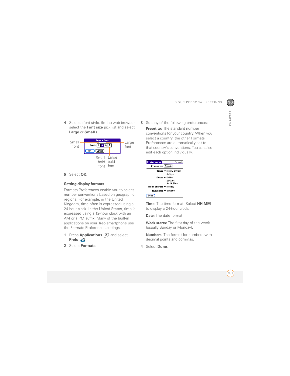 Setting display formats | Palm 700P User Manual | Page 187 / 286