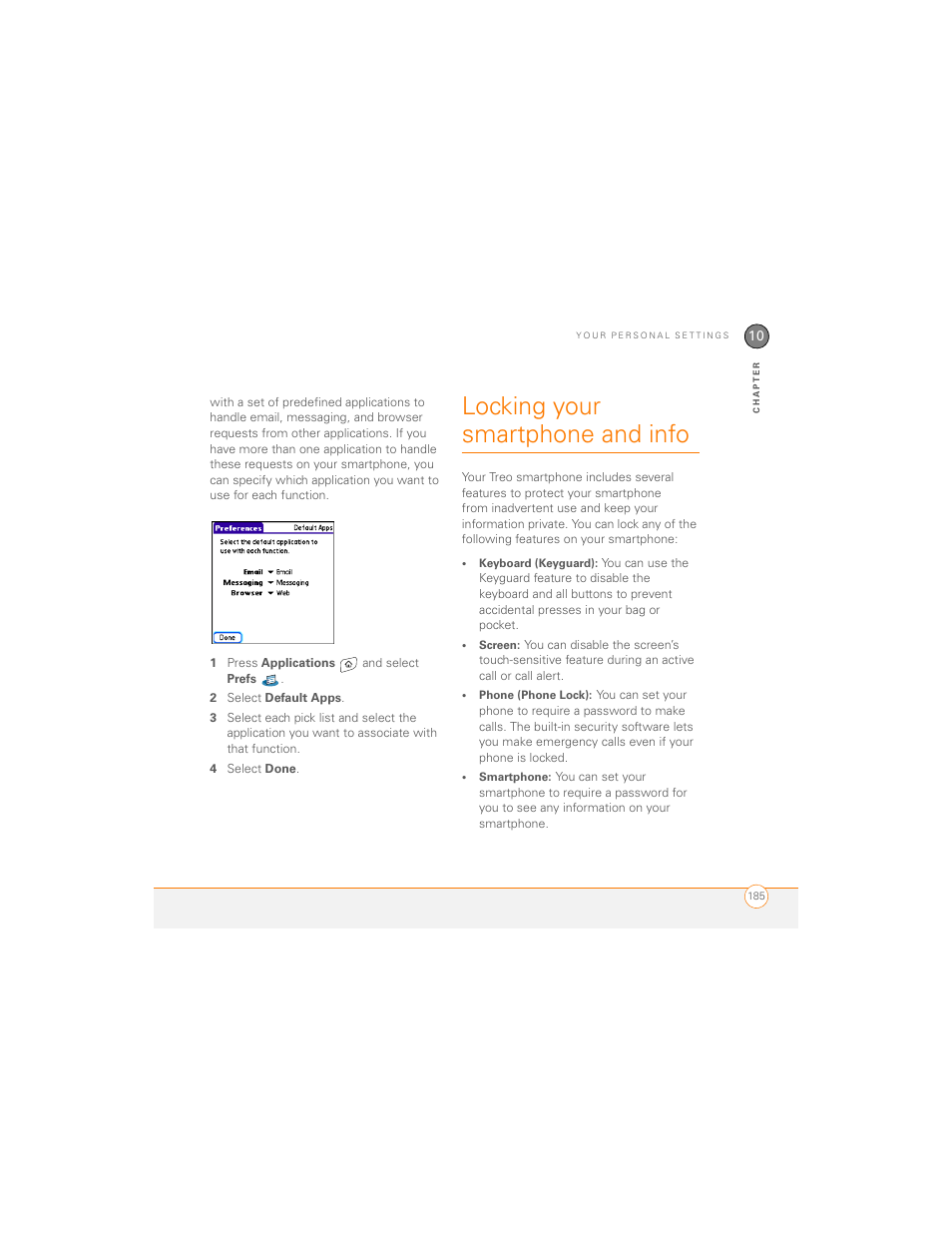 Locking your smartphone and info | Palm 700P User Manual | Page 191 / 286