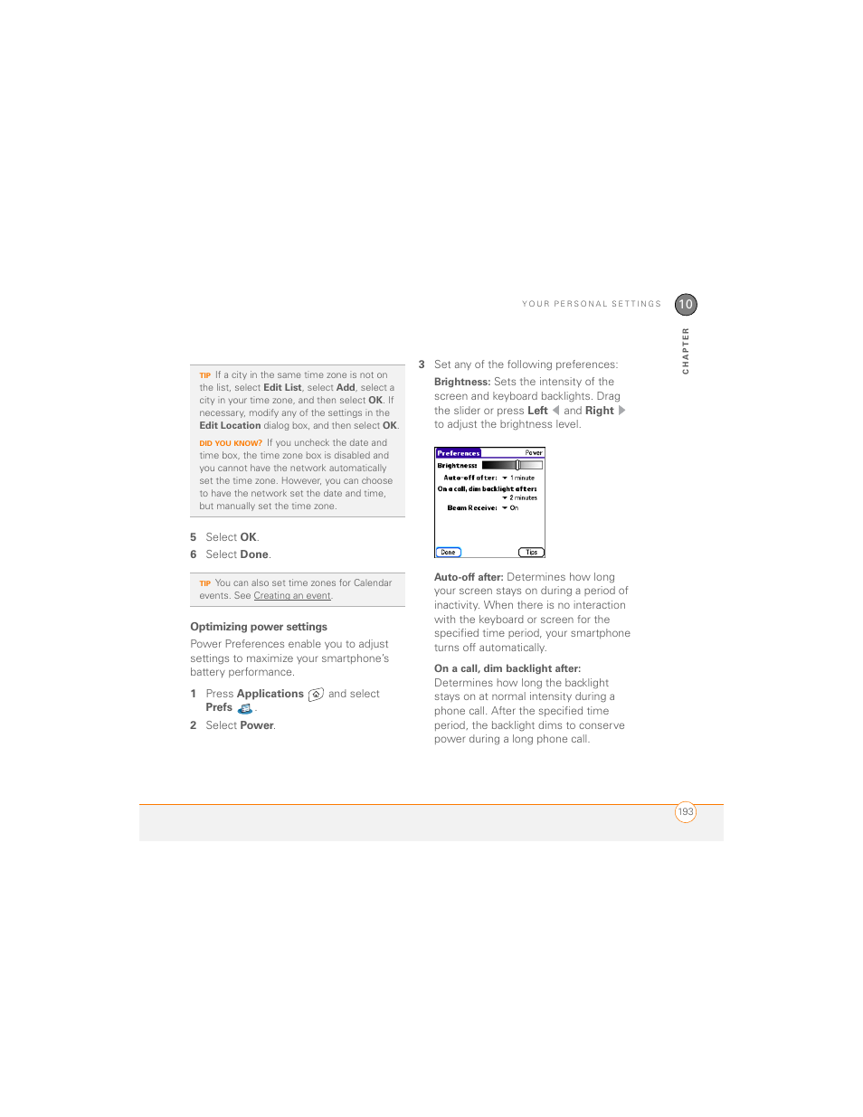 Optimizing power settings, See optimizing power settings) | Palm 700P User Manual | Page 199 / 286