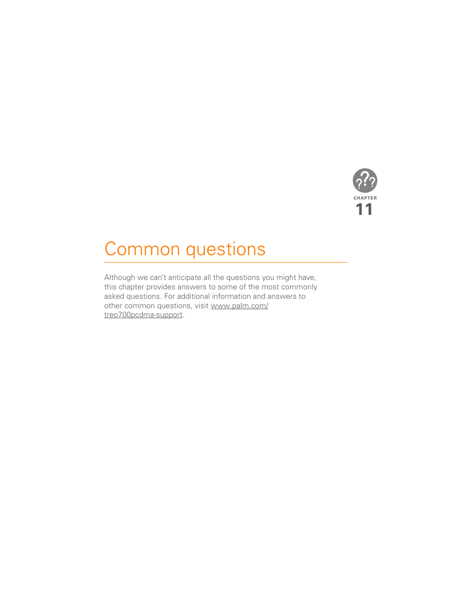 Common questions, Chapter 11: common questions | Palm 700P User Manual | Page 201 / 286