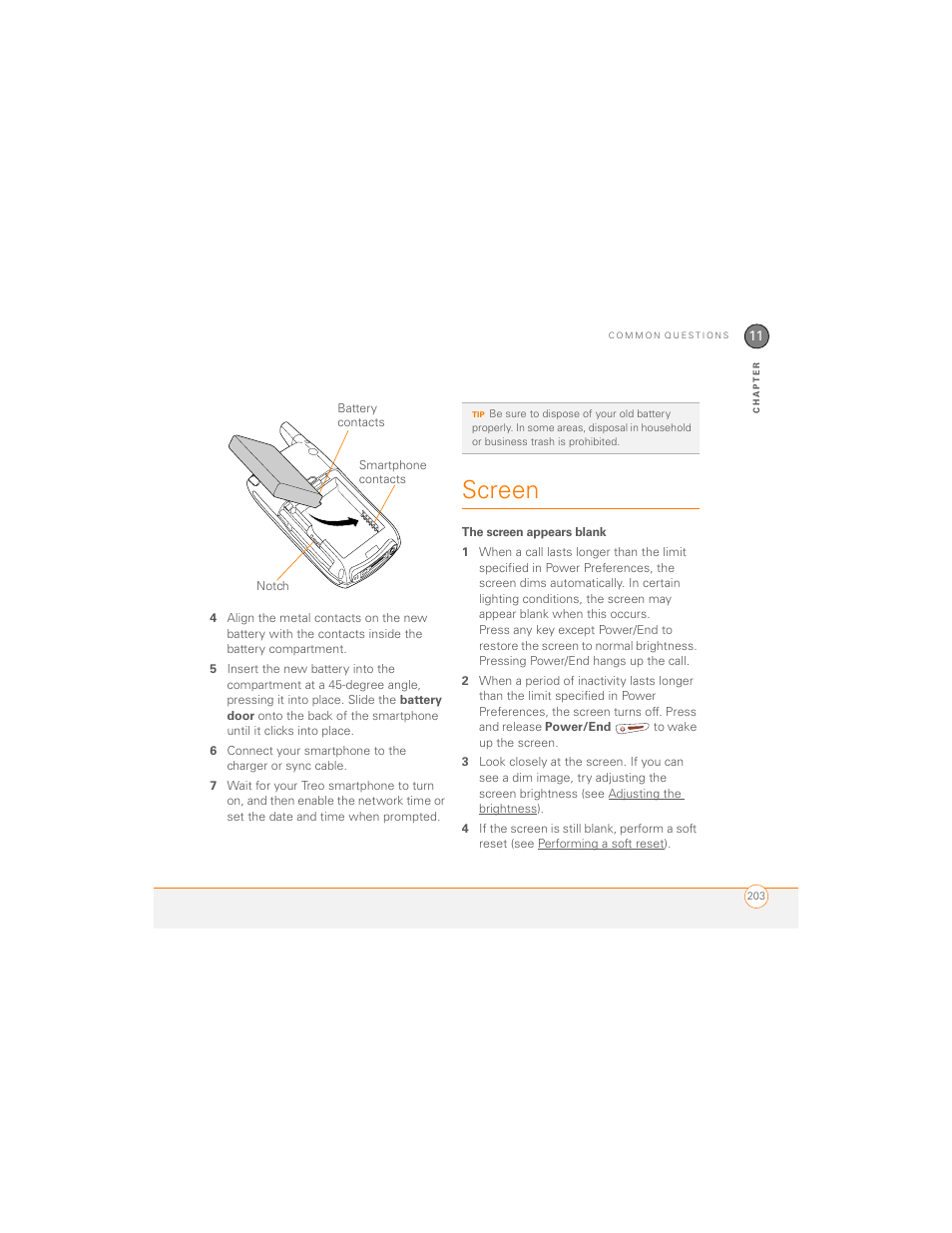 Screen, The screen appears blank | Palm 700P User Manual | Page 209 / 286