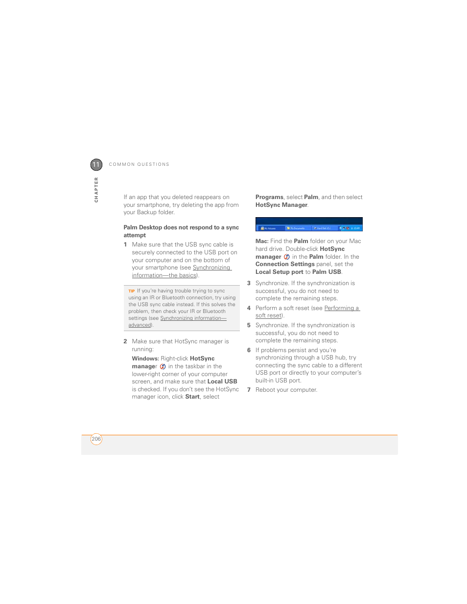 Palm desktop does not respond to a sync attempt | Palm 700P User Manual | Page 212 / 286