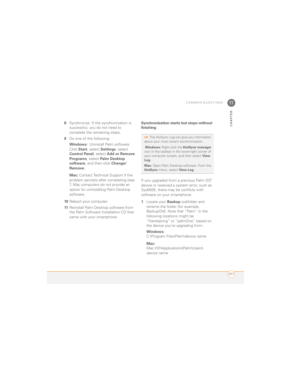 Synchronization starts but stops without finishing | Palm 700P User Manual | Page 213 / 286
