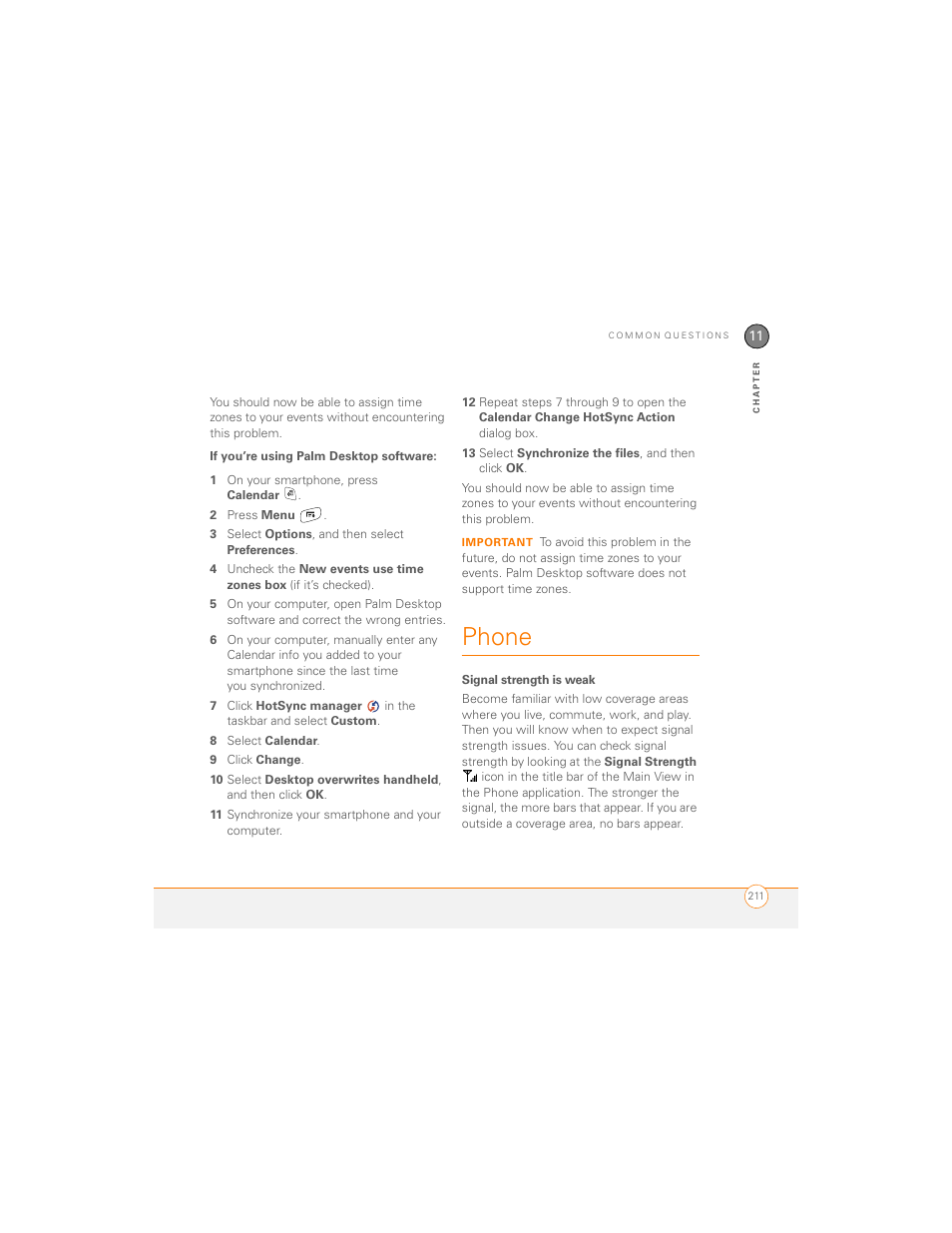 Phone, Signal strength is weak | Palm 700P User Manual | Page 217 / 286