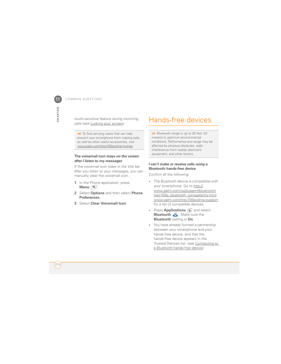Hands-free devices | Palm 700P User Manual | Page 220 / 286