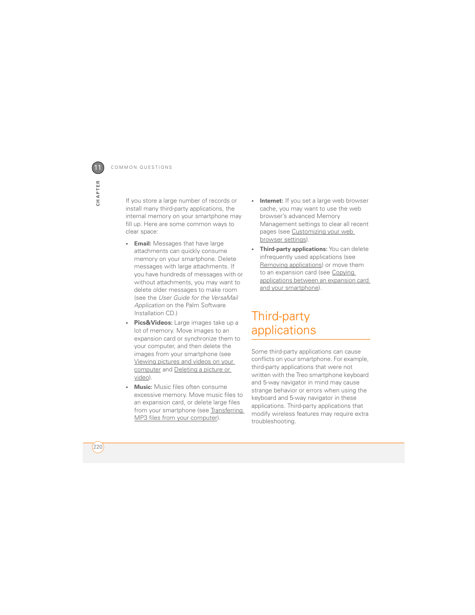 Third-party applications, Applications, see third-party applications | Palm 700P User Manual | Page 226 / 286