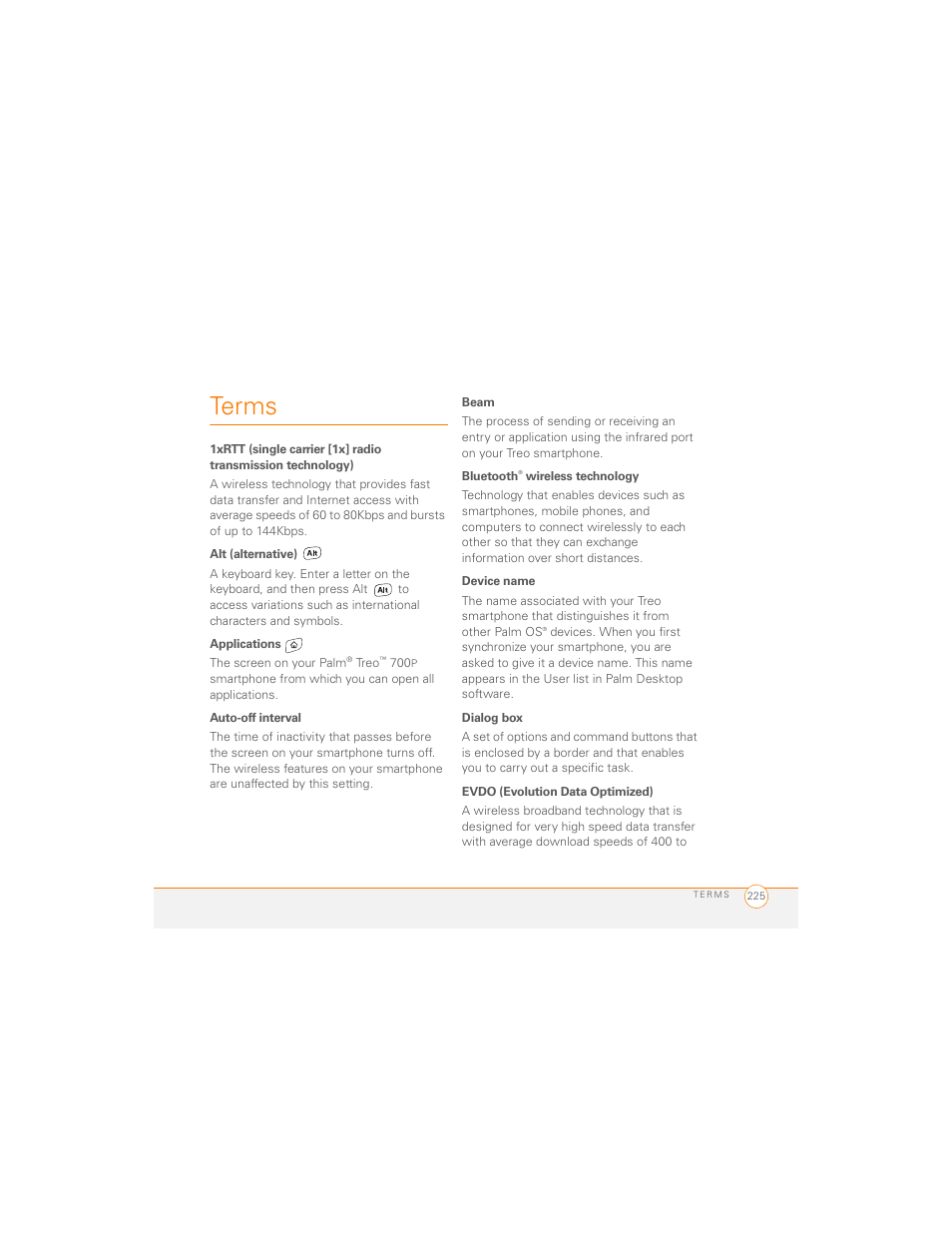 Terms | Palm 700P User Manual | Page 231 / 286