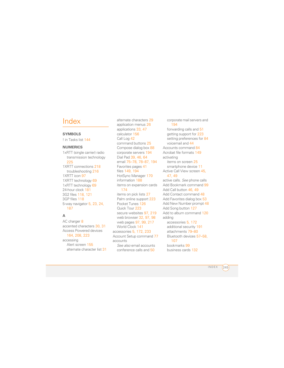 Index, Symbols, Numerics | Palm 700P User Manual | Page 251 / 286