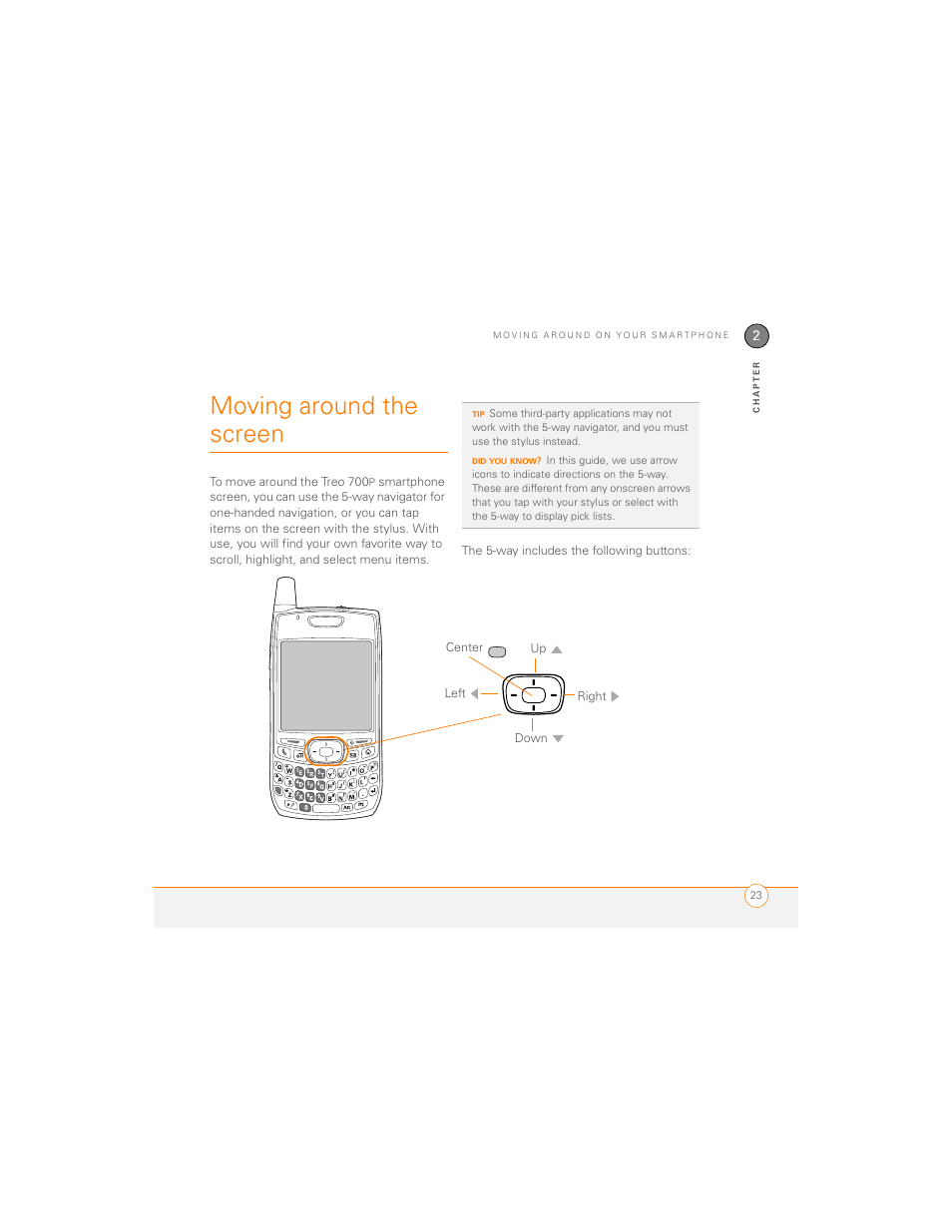 Moving around the screen | Palm 700P User Manual | Page 29 / 286