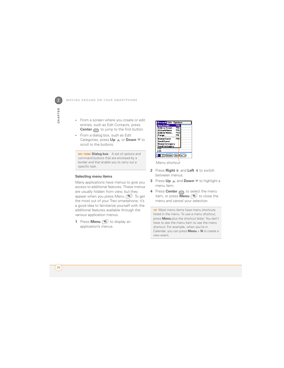 Selecting menu items | Palm 700P User Manual | Page 32 / 286