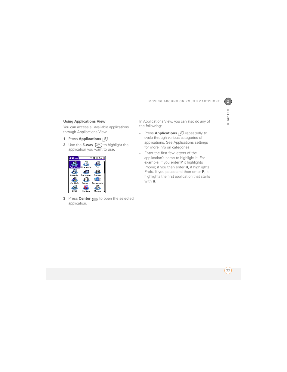 Using applications view | Palm 700P User Manual | Page 39 / 286