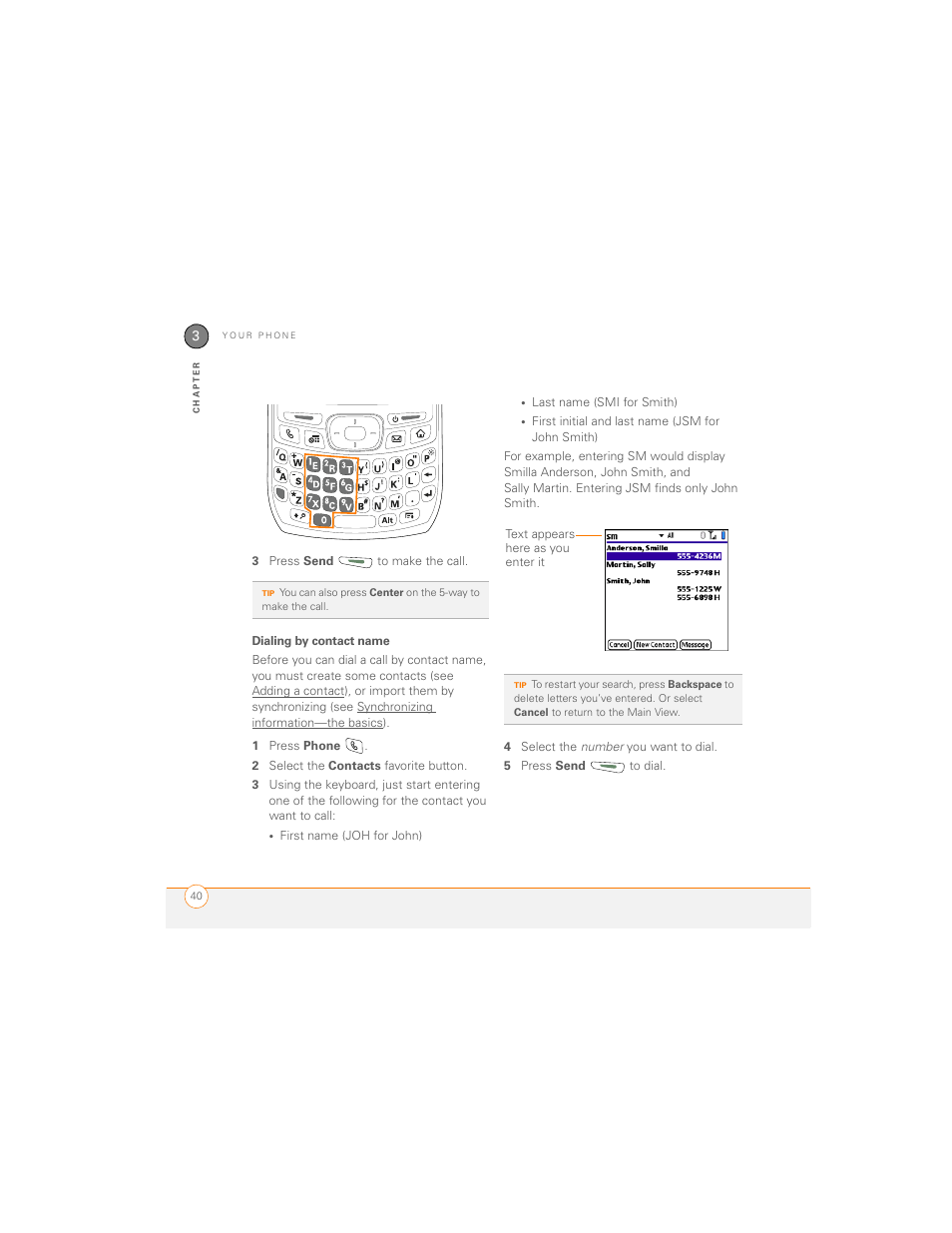 Dialing by contact name | Palm 700P User Manual | Page 46 / 286