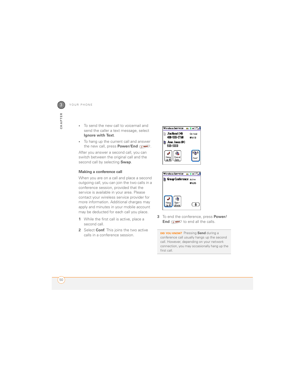 Making a conference call | Palm 700P User Manual | Page 56 / 286