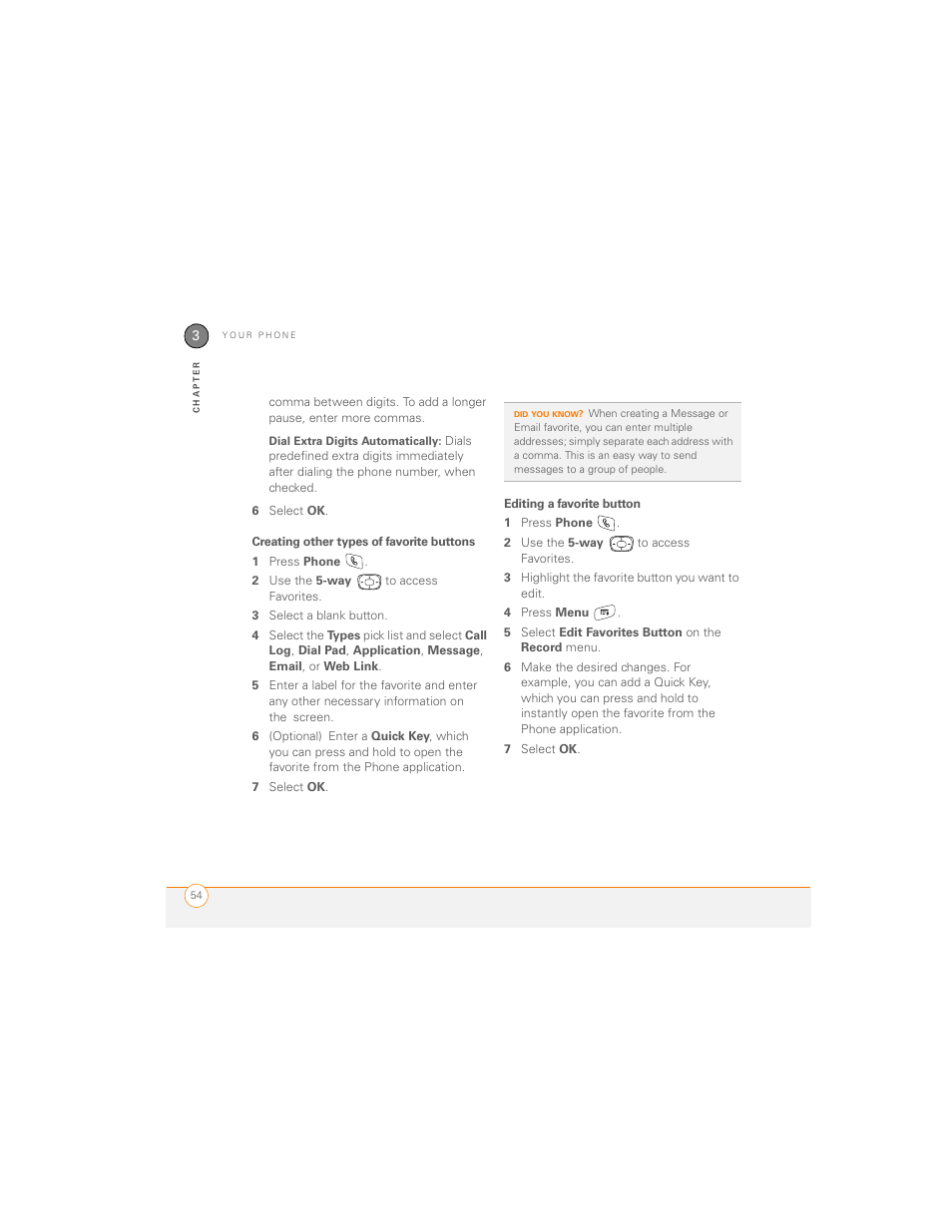 Creating other types of favorite buttons, Editing a favorite button | Palm 700P User Manual | Page 60 / 286
