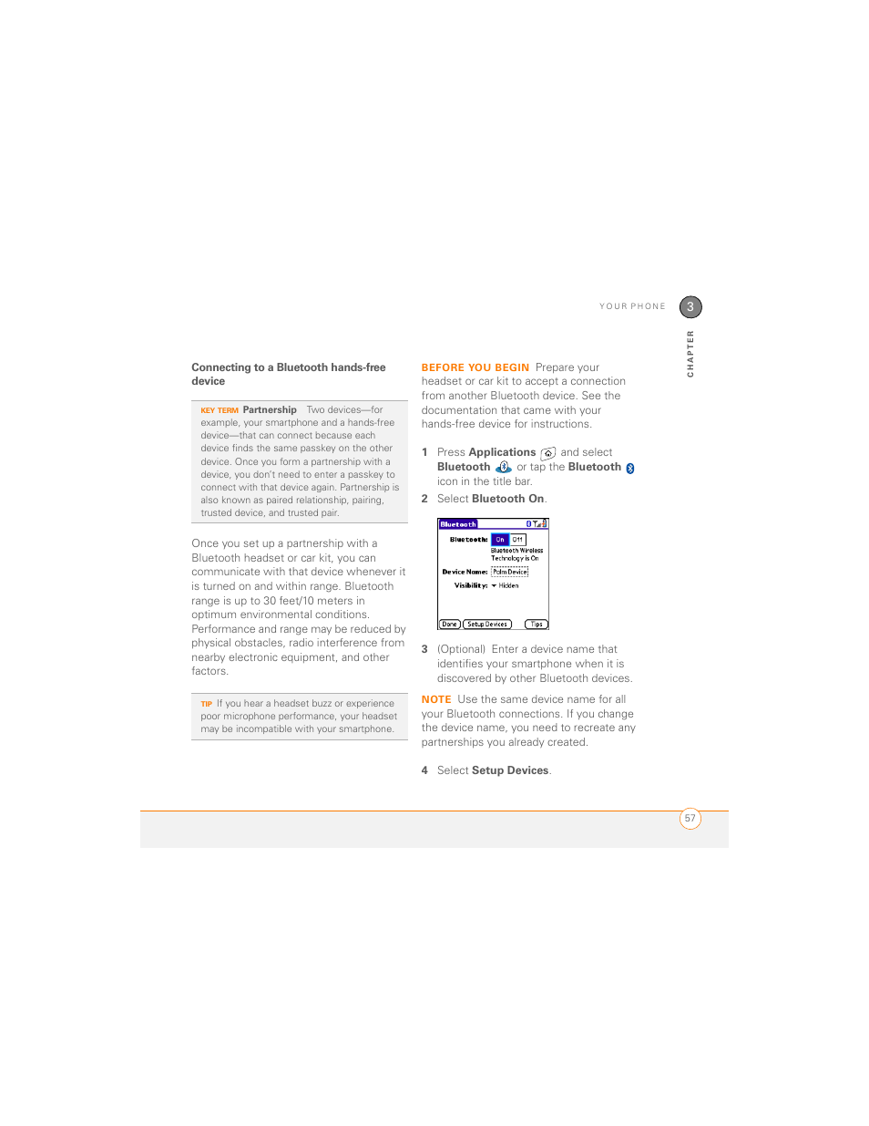 Connecting to a bluetooth hands-free device, Ee connecting to a bluetooth hands-free device | Palm 700P User Manual | Page 63 / 286